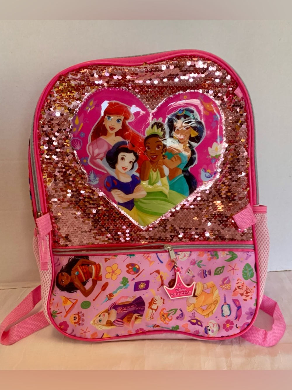 Disney Pink Sequin Heart Princess Backpack